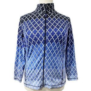 T by Talbots Blue Ombre Geo Print Everyday Yoga Zip Jacket Athleisure Stretch